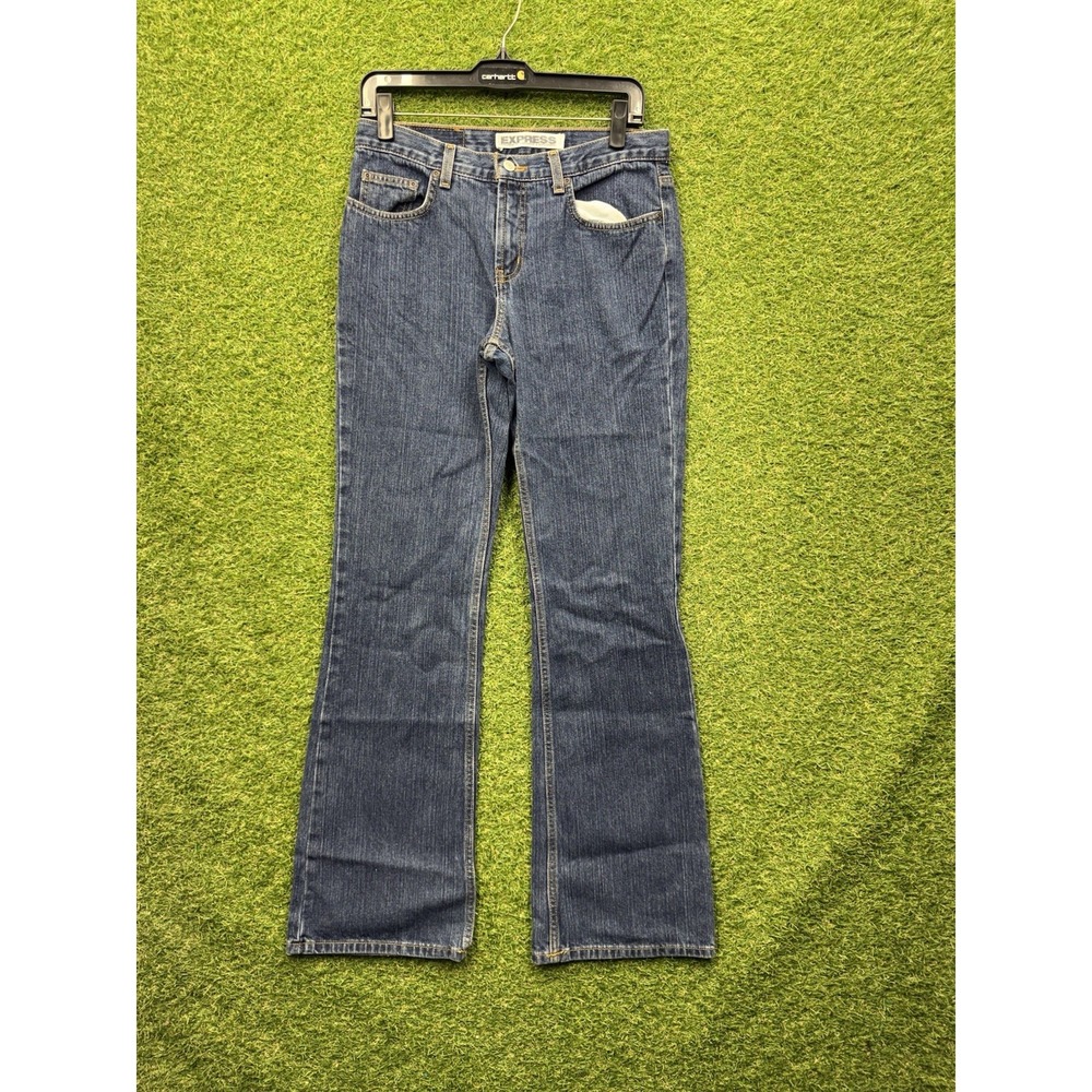 Vintage Express Jeans Womens 7/8 Long Low Rise Flare Dark Wash Denim 90s Y2K